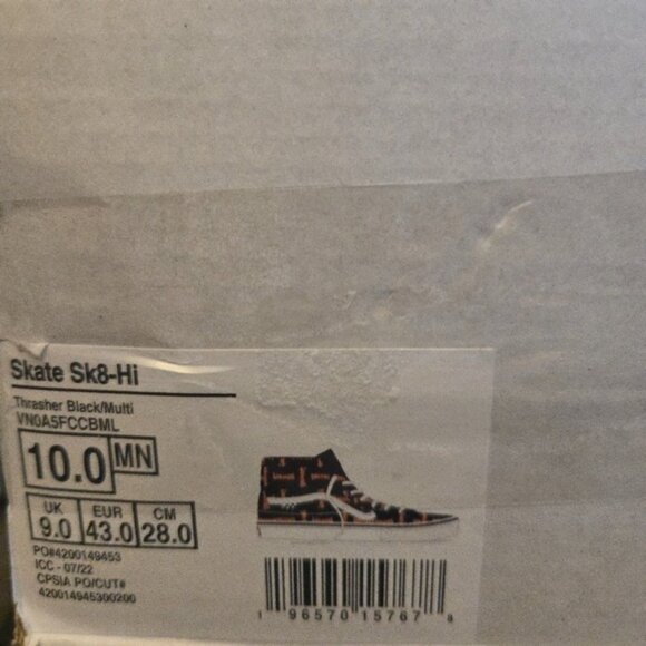 Vans Thrasher Sk8 Hi Flames Men Size 10 Black And White 022026 - Picture 10 of 10